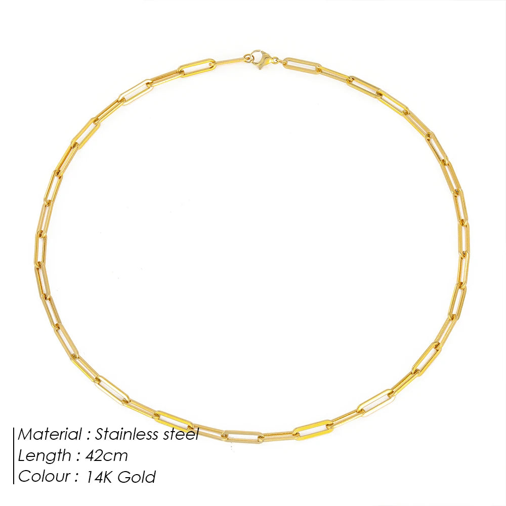 eManco  Hot Fashion Paperclip Link Chain Women Necklace Stainless Steel Gold Color Chain Necklace For Women Men Jewelry Gift
