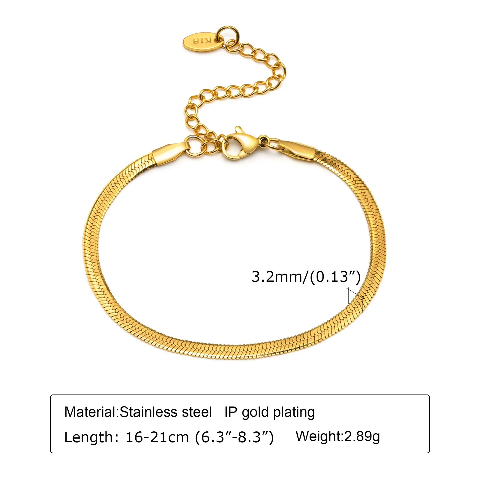 Non Tarnish Stainless Steel Bracelet Gold Plated Stackable for Women, Thin Herribone Chain Bracelet Waterproof Jewelry