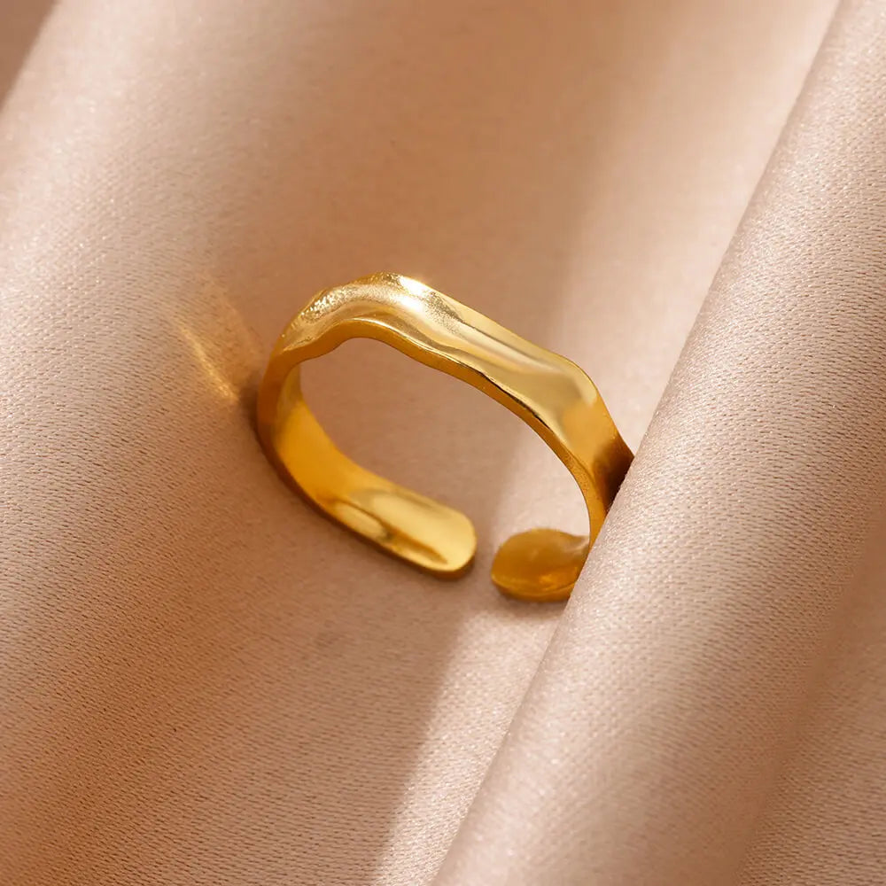 Stainless Steel Chunky Wide Rings For Women Vintage Gold Color Geometric Open Finger Ring Fashion Minimalist Jewelry Gift Femme