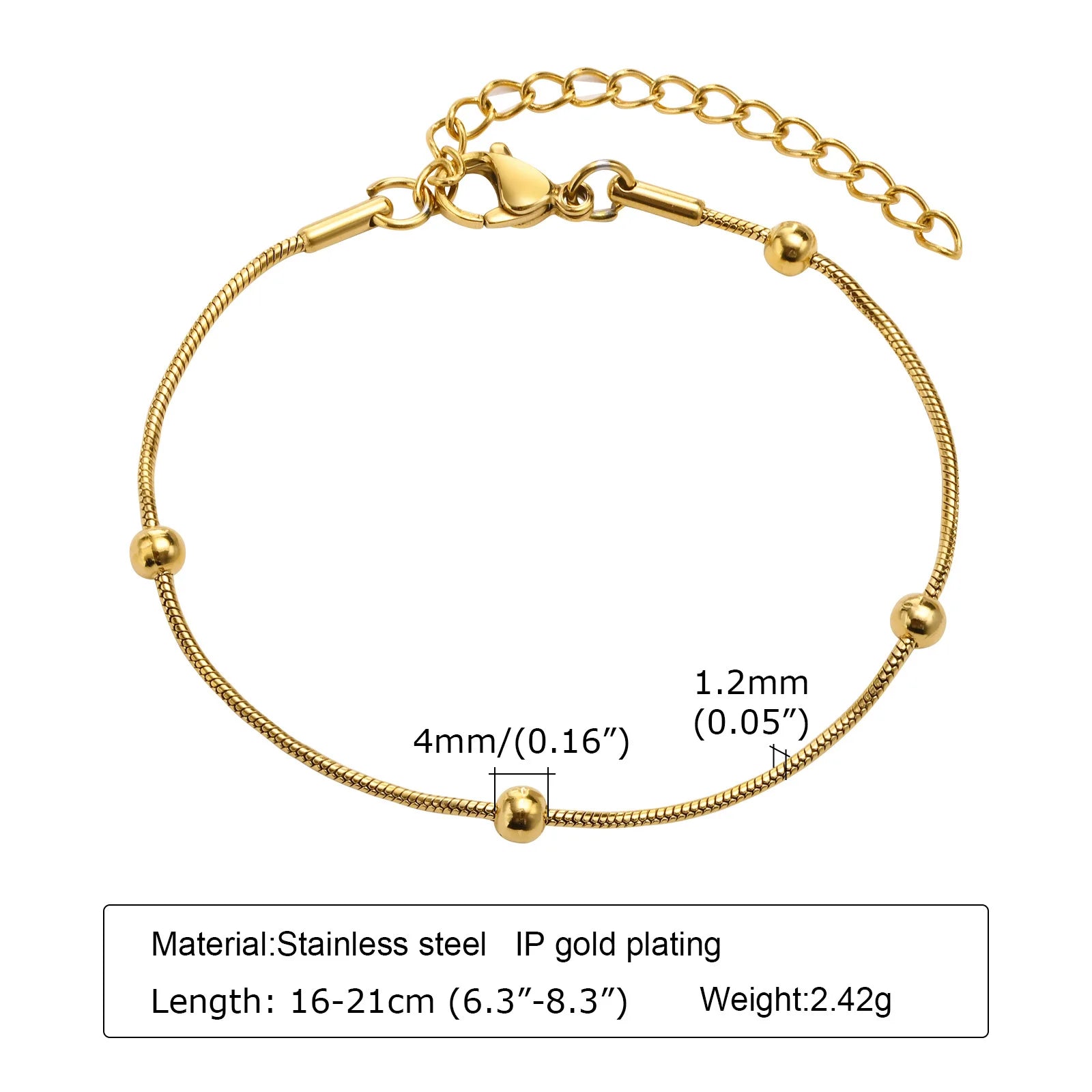 Non Tarnish Stainless Steel Bracelet Gold Plated Stackable for Women, Thin Herribone Chain Bracelet Waterproof Jewelry
