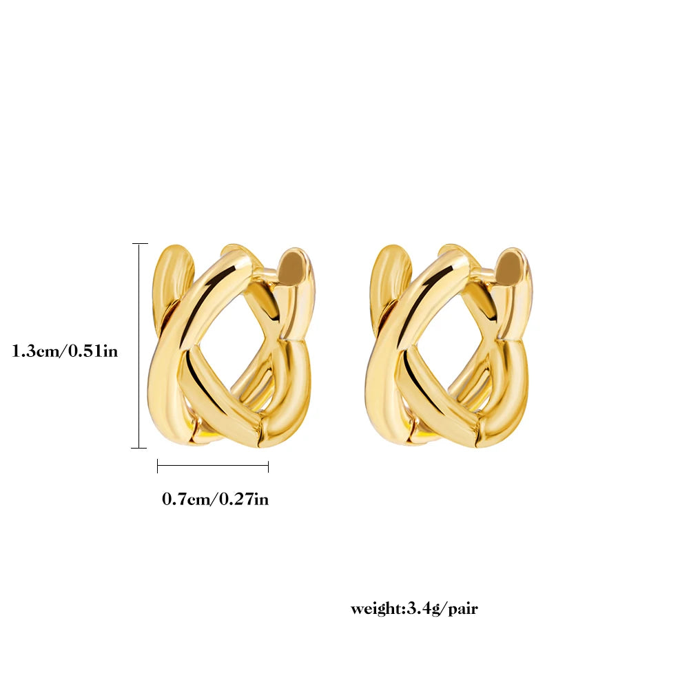 Criss-cross Gold Silver Colors Tiny HuggieHoop Earrings for Women Mini Small Ear Buckle Cartilage Piercing Earrings Punk Jewelry
