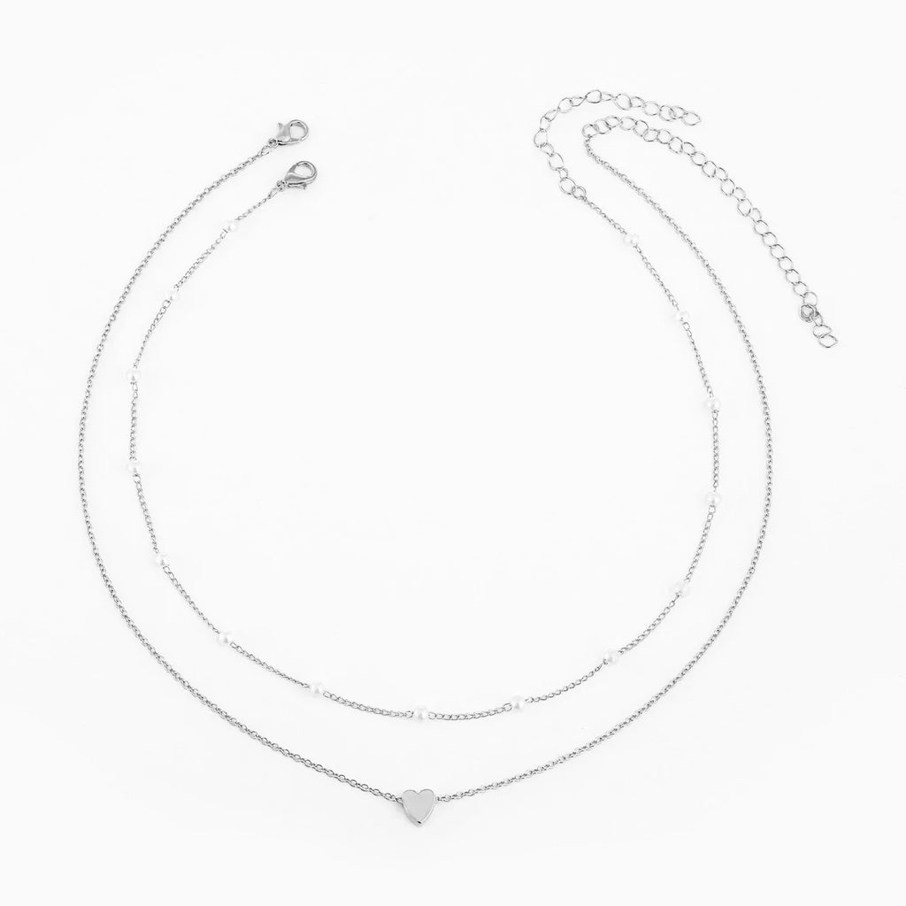 LATS Multilayer Pearl Cross Love Heart Pendant Necklaces for Women Gold Color Fashion Collarbone Neck Chain 2024 Trend Jewelry