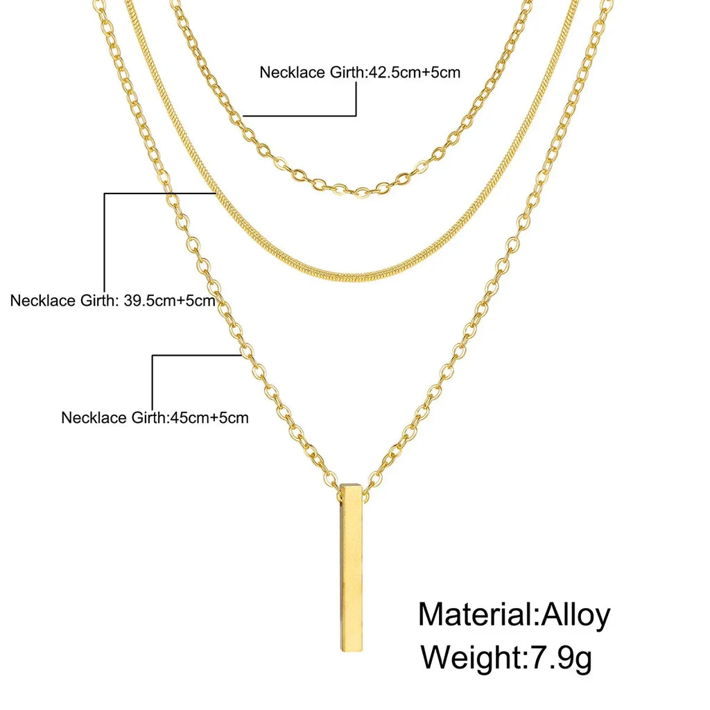 925 Sterling Silver Three-Layer Stacking Necklace Women Simple Strip Pendant Waterproof Hypoallergenic Collarbone Chain Jewelry