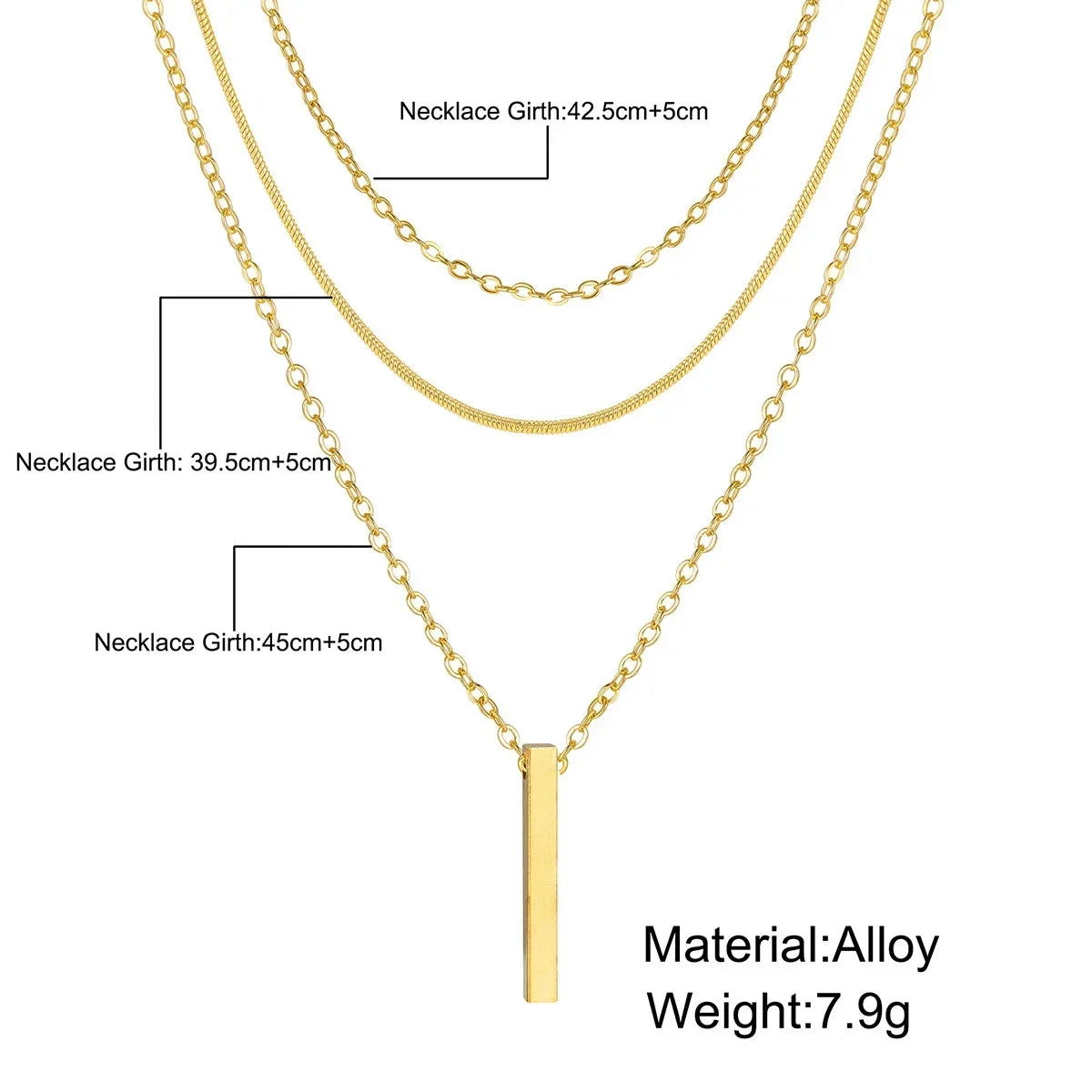 925 Sterling Silver Three-Layer Stacking Necklace Women Simple Strip Pendant Waterproof Hypoallergenic Collarbone Chain Jewelry