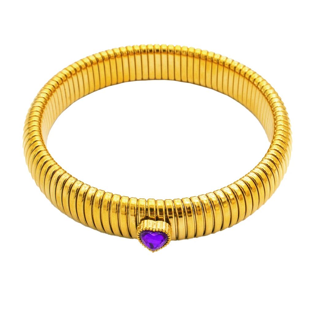 Waterproof Stainless Steel Retro Elasticity Thick Metal Polish Bracelet 18K Gold Plated Trend Fashion Unisex Jewelry Men Women