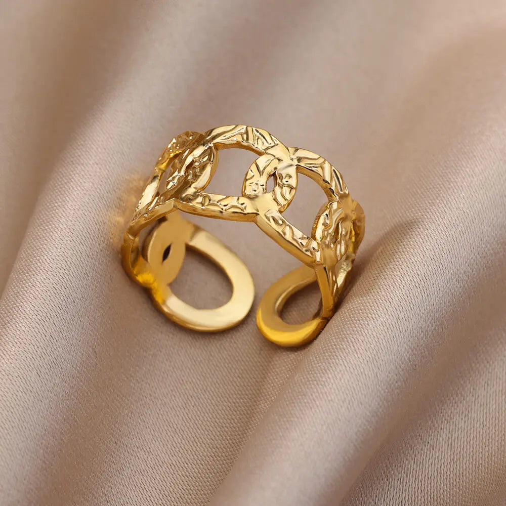 Stainless Steel Chunky Wide Rings For Women Vintage Gold Color Geometric Open Finger Ring Fashion Minimalist Jewelry Gift Femme