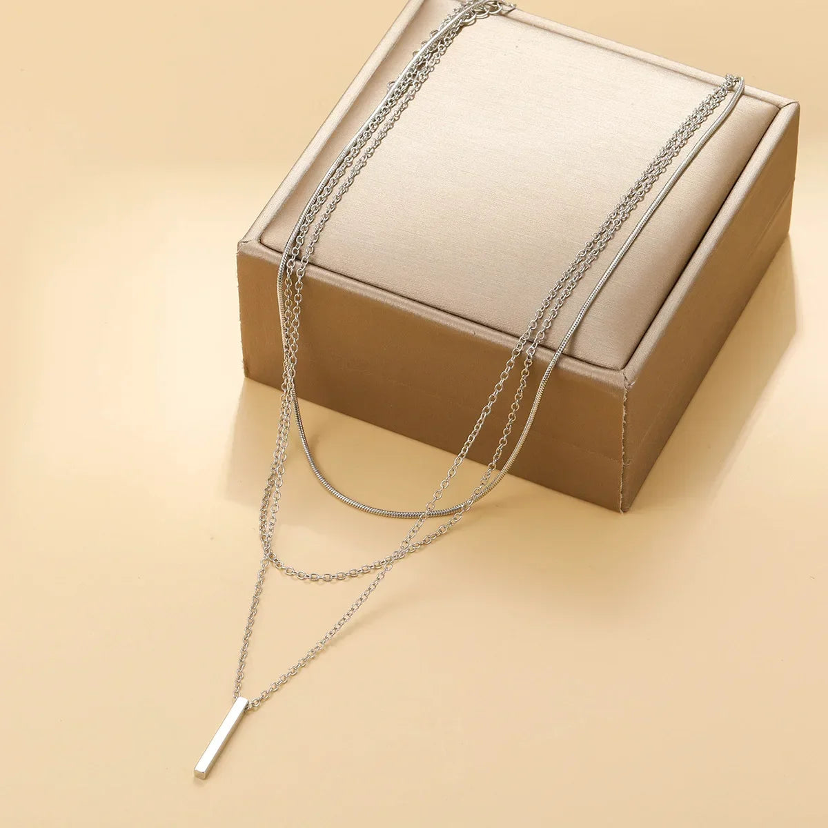 925 Sterling Silver Three-Layer Stacking Necklace Women Simple Strip Pendant Waterproof Hypoallergenic Collarbone Chain Jewelry