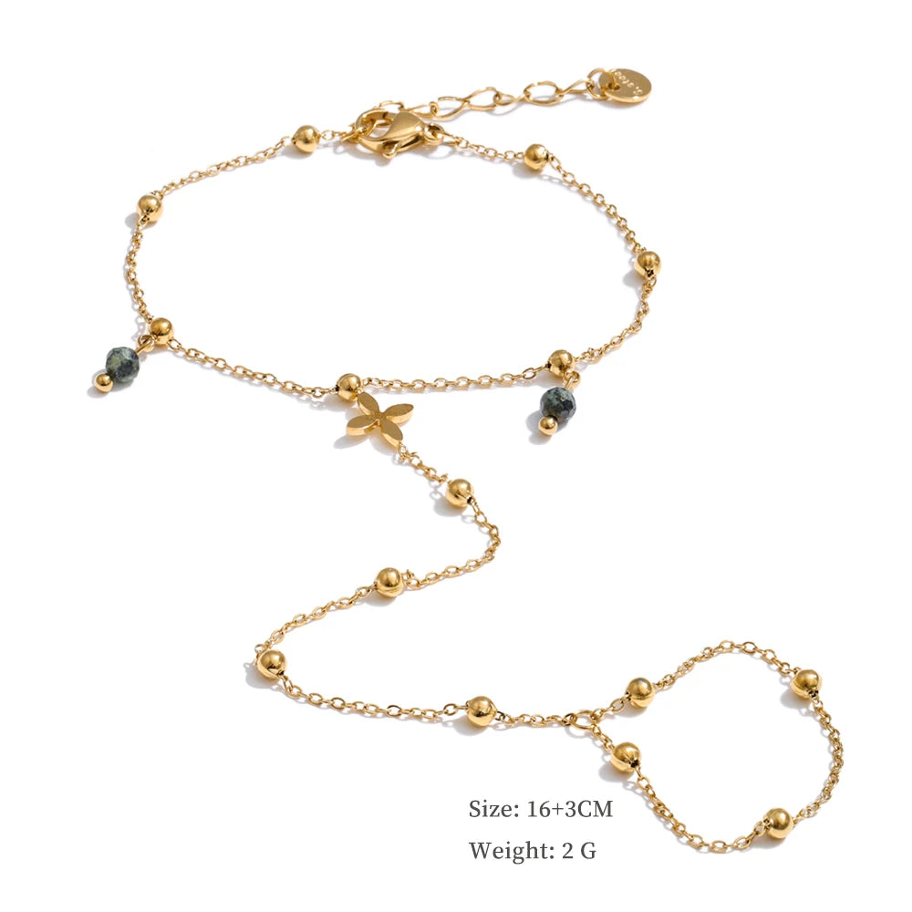 Yhpup Trendy Stainless Steel Zircon Beads Back of Hand Chain Finger Bracelet Fashion Chic Sexy Jewelry Waterproof Wholesale Gift
