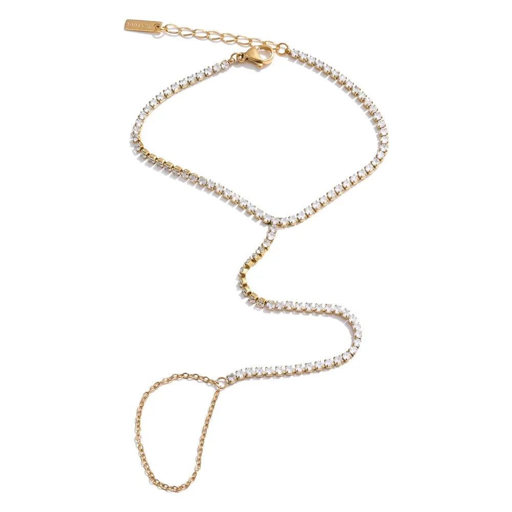 Yhpup Trendy Stainless Steel Zircon Beads Back of Hand Chain Finger Bracelet Fashion Chic Sexy Jewelry Waterproof Wholesale Gift