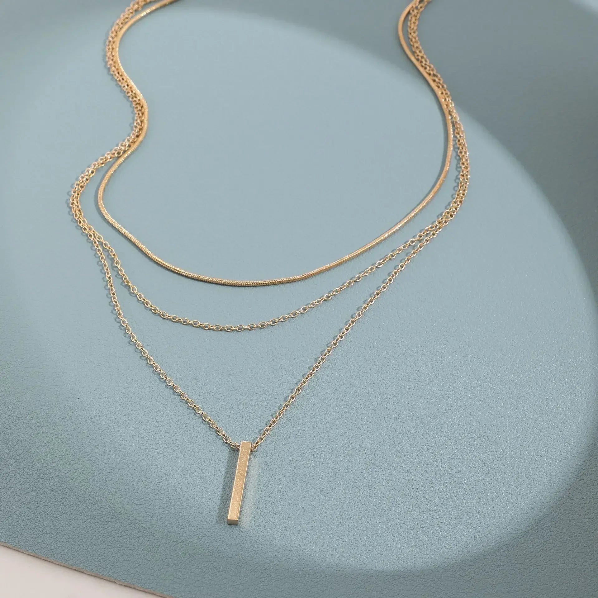 925 Sterling Silver Three-Layer Stacking Necklace Women Simple Strip Pendant Waterproof Hypoallergenic Collarbone Chain Jewelry