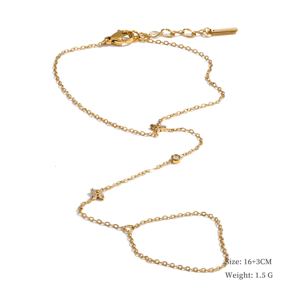 Yhpup Trendy Stainless Steel Zircon Beads Back of Hand Chain Finger Bracelet Fashion Chic Sexy Jewelry Waterproof Wholesale Gift