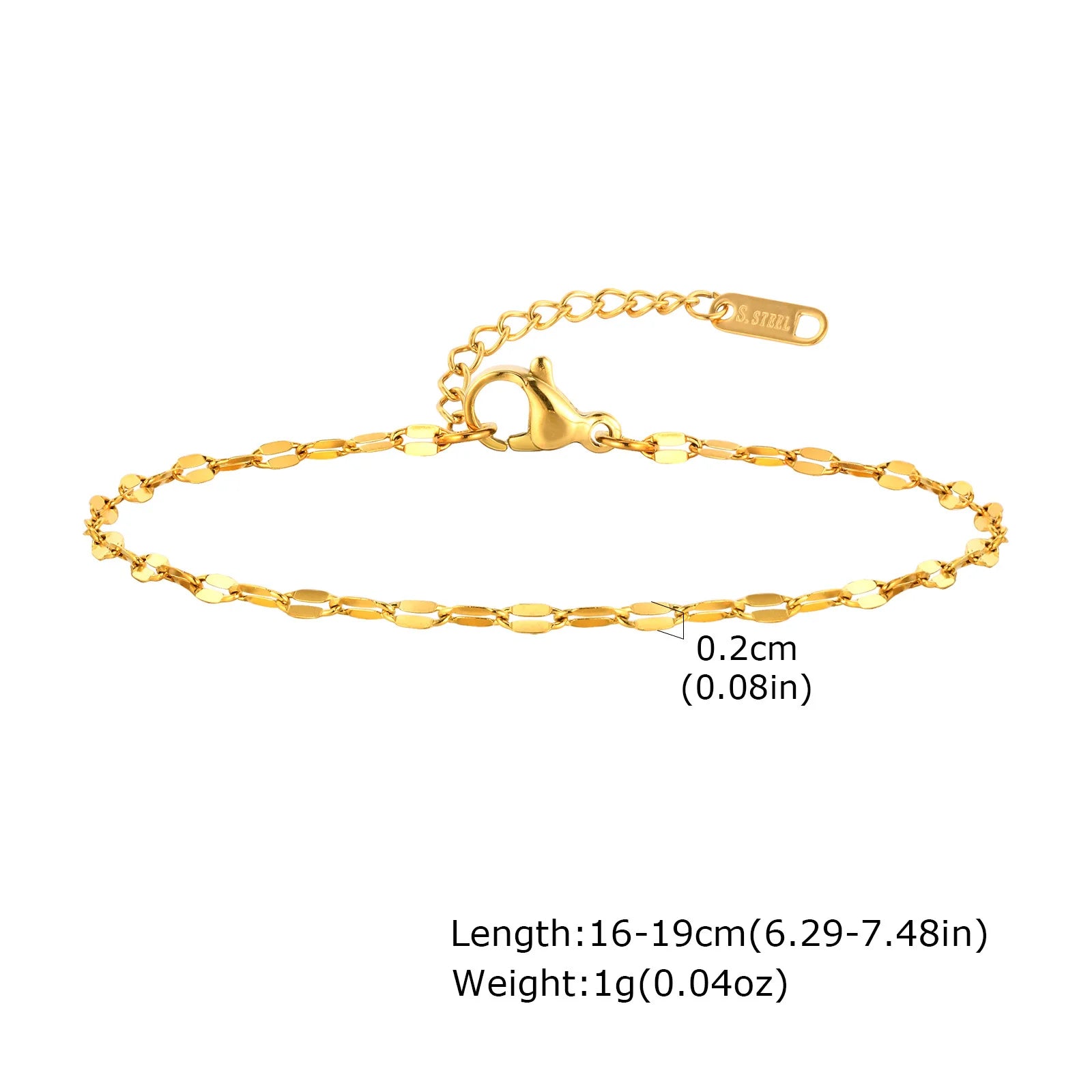 Non Tarnish Stainless Steel Bracelet Gold Plated Stackable for Women, Thin Herribone Chain Bracelet Waterproof Jewelry